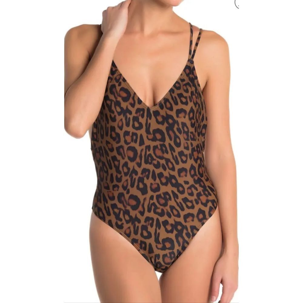 Kendall + Kylie Women Brown Leopard Racerback One Piece Bathing Suit Size Medium - Picture 7 of 8